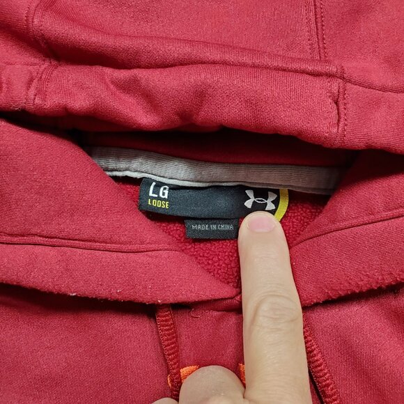 Under Armour Loose Hoodie Burgundy with Orange Embroidered Logo Men Sz L - Picture 3 of 12